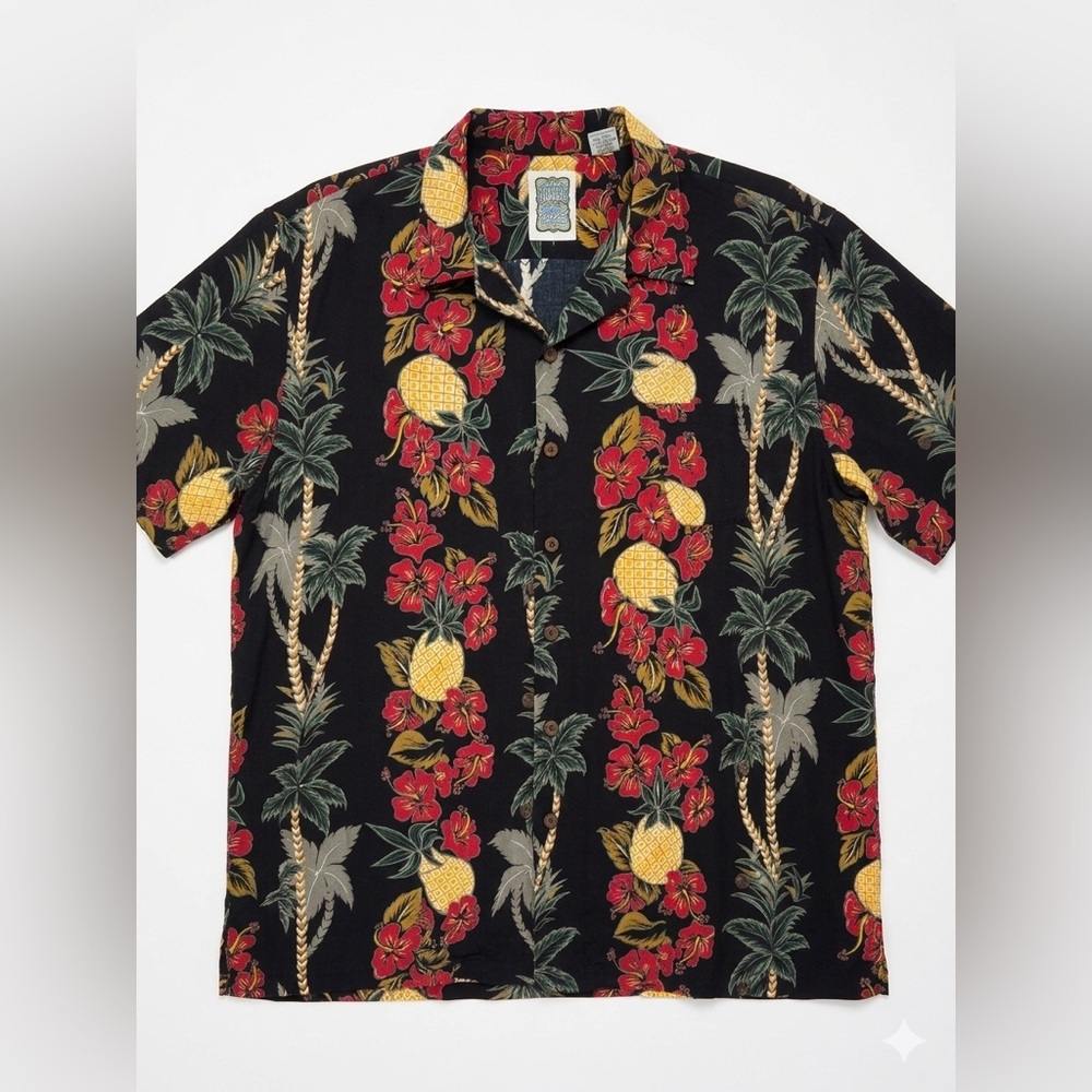 Ocean Current Black Floral Pineapple Shirt